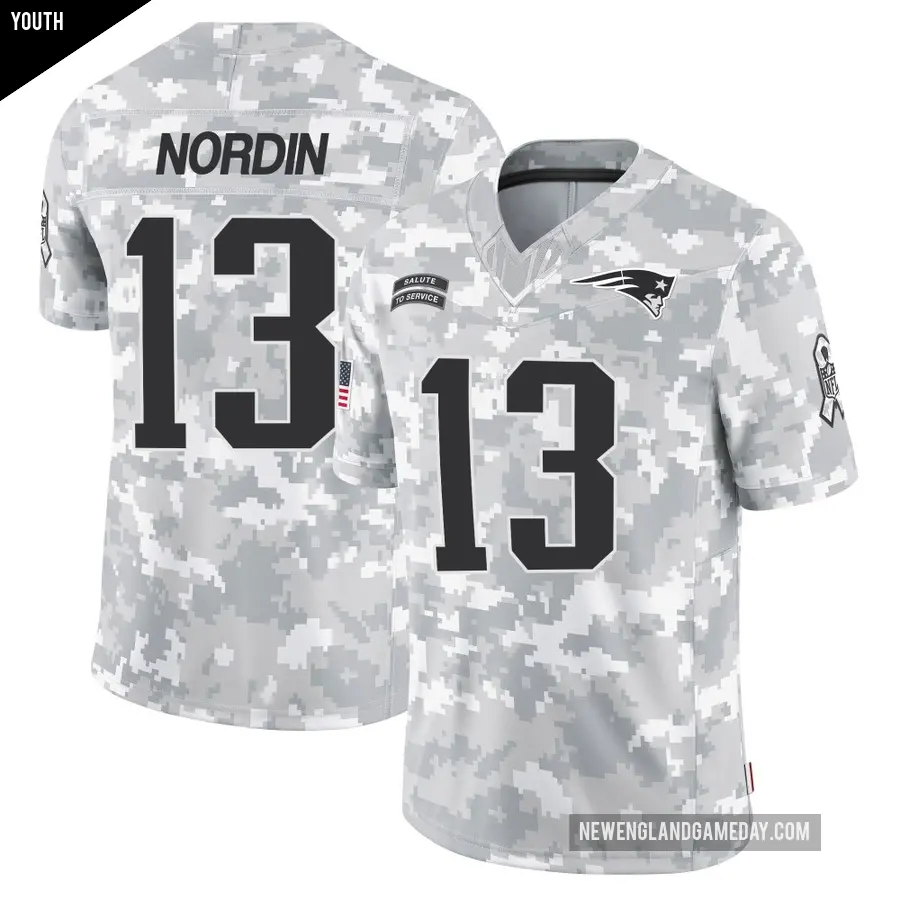 Youth New England Patriots ＃13 Quinn Nordin Arctic Camo Limited 2024 Salute to Service Jersey