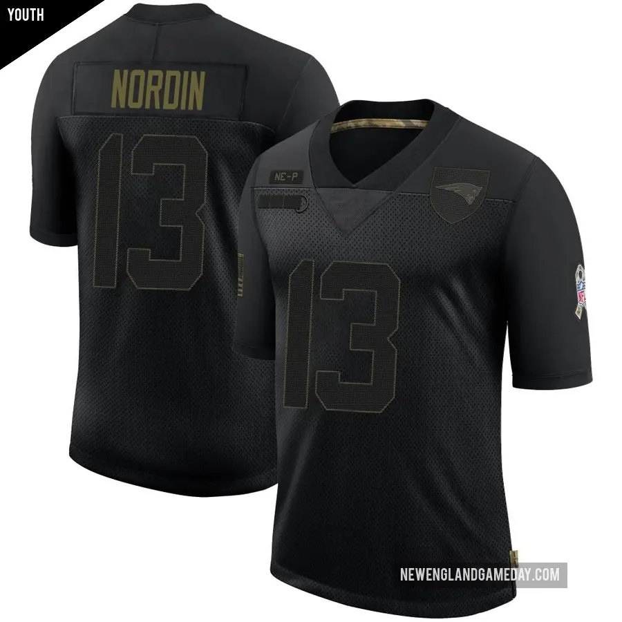 Youth New England Patriots ＃13 Quinn Nordin Black Limited 2020 Salute To Service Jersey