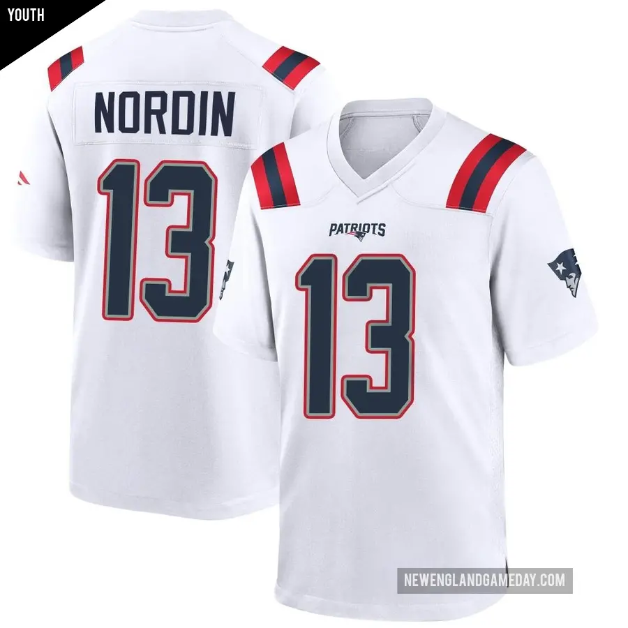 Youth New England Patriots ＃13 Quinn Nordin White Game Jersey