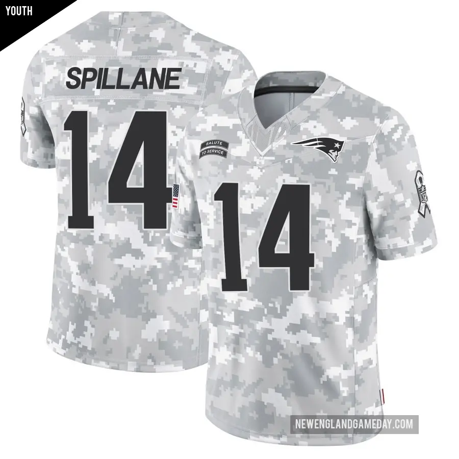 Youth New England Patriots ＃14 Robert Spillane Arctic Camo Limited 2024 Salute to Service Jersey