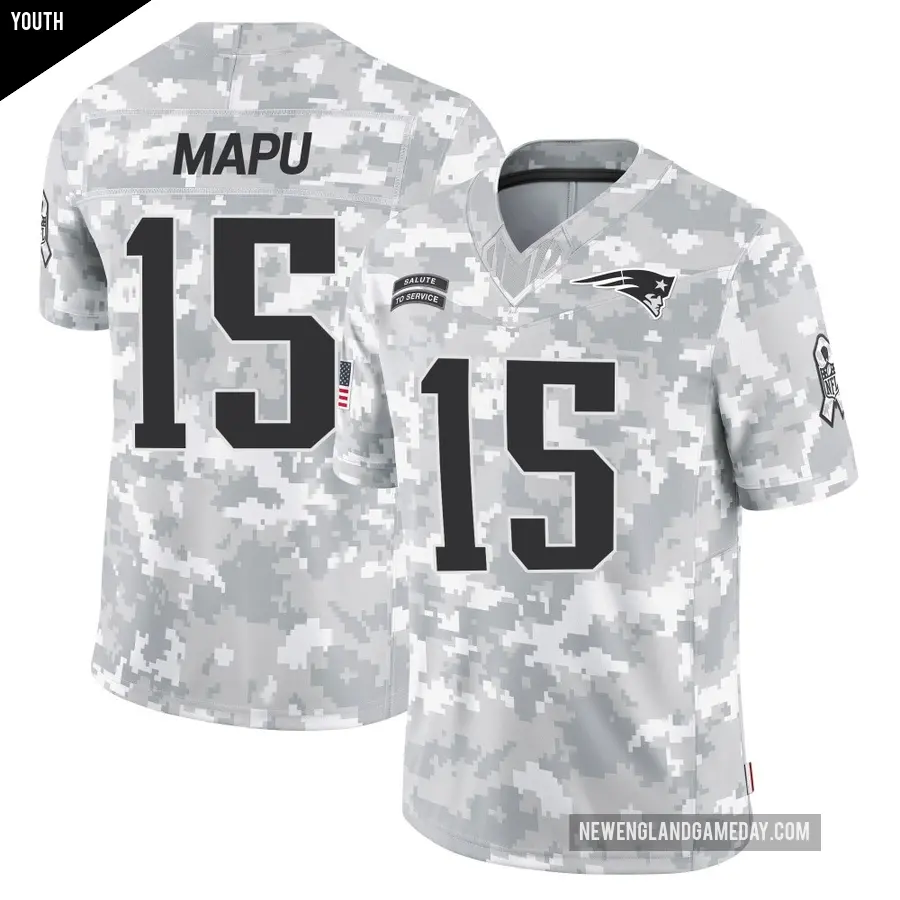 Youth New England Patriots ＃15 Marte Mapu Arctic Camo Limited 2024 Salute to Service Jersey