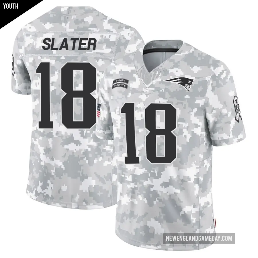Youth New England Patriots ＃18 Matthew Slater Arctic Camo Limited 2024 Salute to Service Jersey