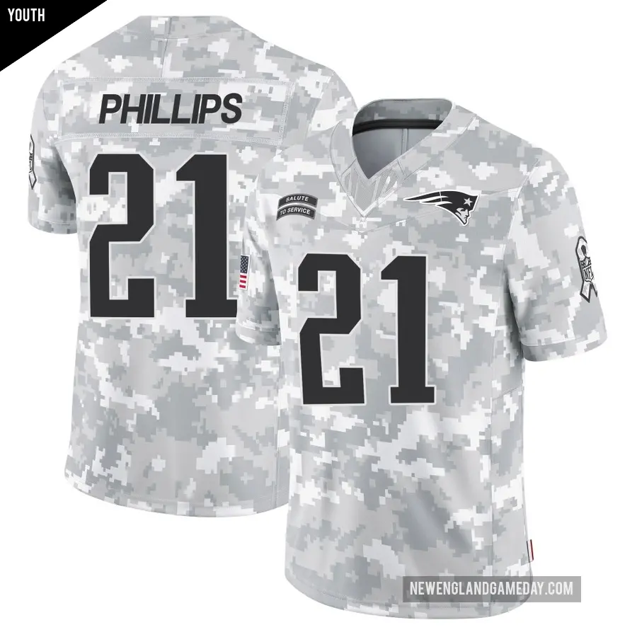 Youth New England Patriots ＃21 Adrian Phillips Arctic Camo Limited 2024 Salute to Service Jersey