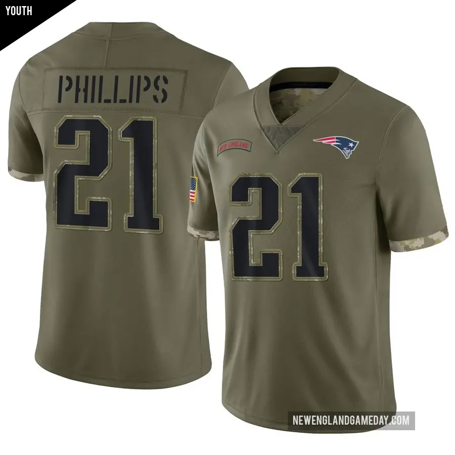Youth New England Patriots ＃21 Adrian Phillips Olive Limited 2022 Salute To Service Jersey