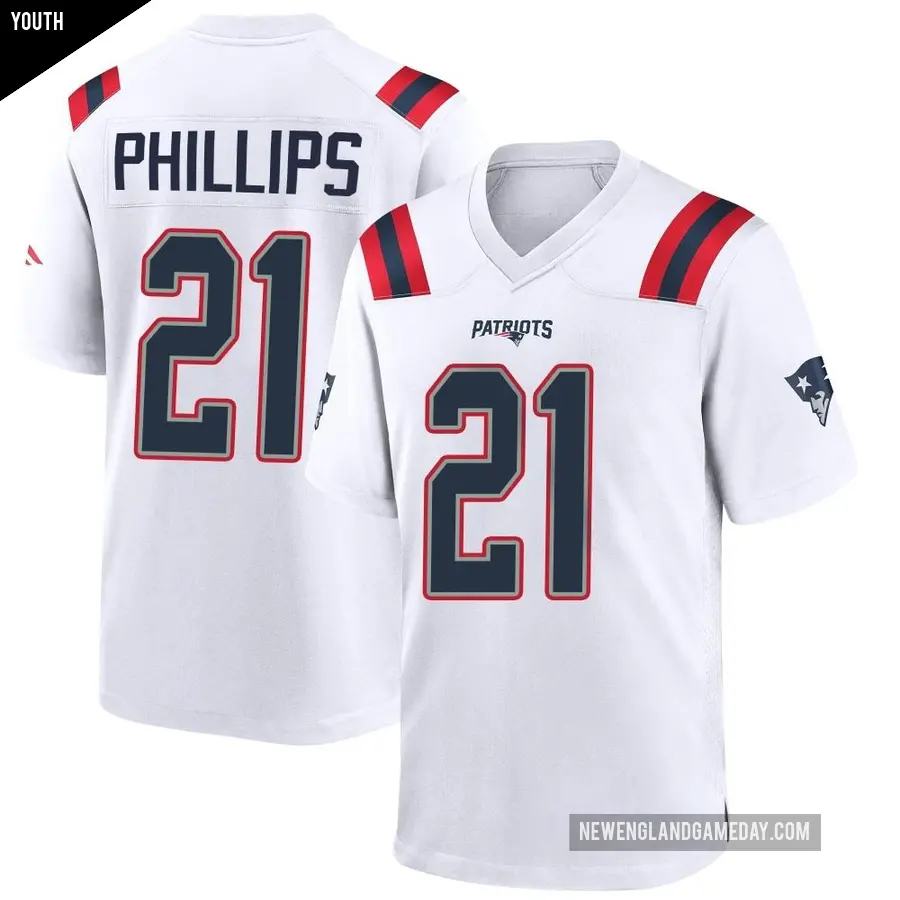 Youth New England Patriots ＃21 Adrian Phillips White Game Jersey