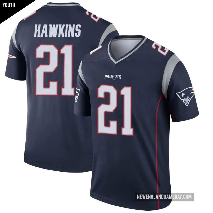 Youth New England Patriots ＃21 Jaylinn Hawkins Navy Legend Jersey
