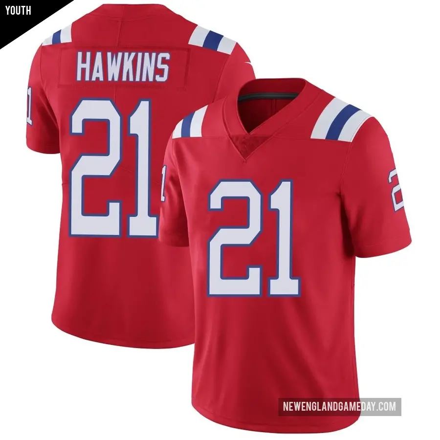 Youth New England Patriots ＃21 Jaylinn Hawkins Red Limited Vapor Untouchable Alternate Jersey