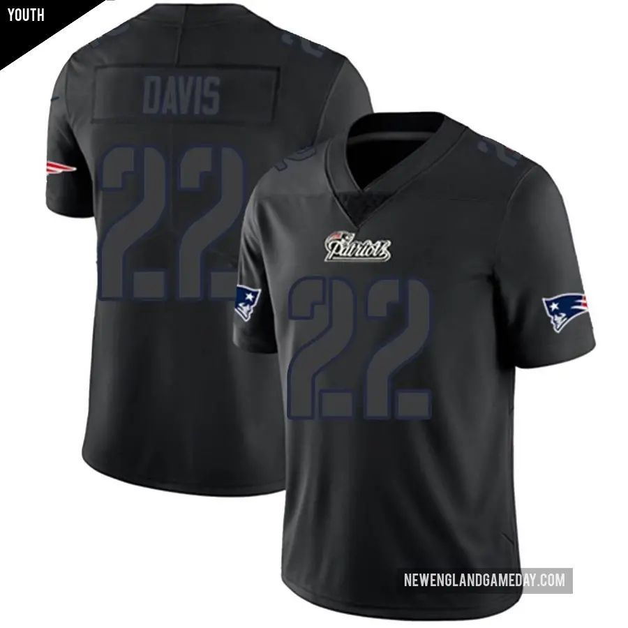 Youth New England Patriots ＃22 Cody Davis Black Impact Limited Jersey