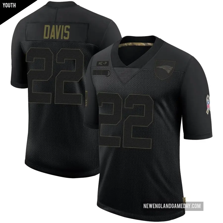 Youth New England Patriots ＃22 Cody Davis Black Limited 2020 Salute To Service Jersey