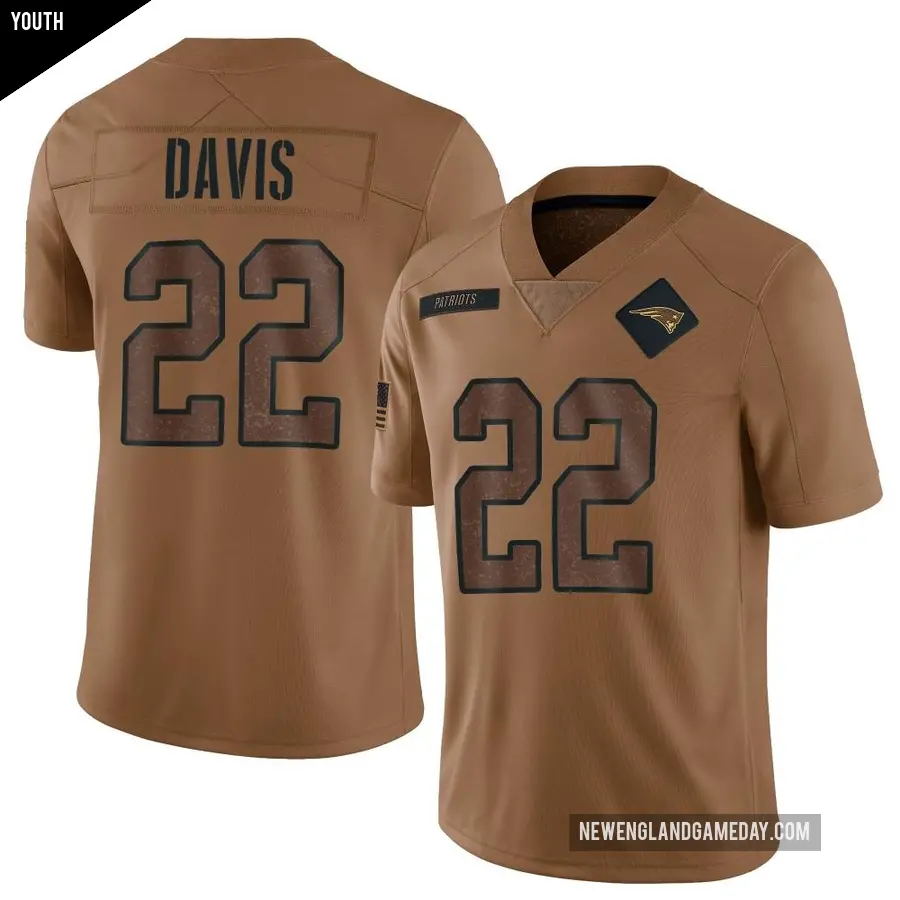 Youth New England Patriots ＃22 Cody Davis Brown Limited 2023 Salute To Service Jersey