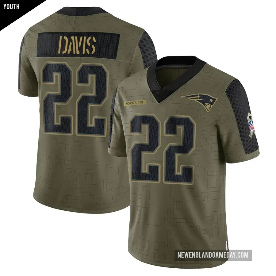 Youth New England Patriots ＃22 Cody Davis Olive Limited 2021 Salute To Service Jersey