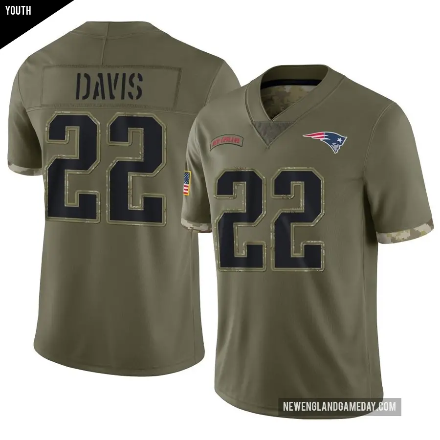 Youth New England Patriots ＃22 Cody Davis Olive Limited 2022 Salute To Service Jersey