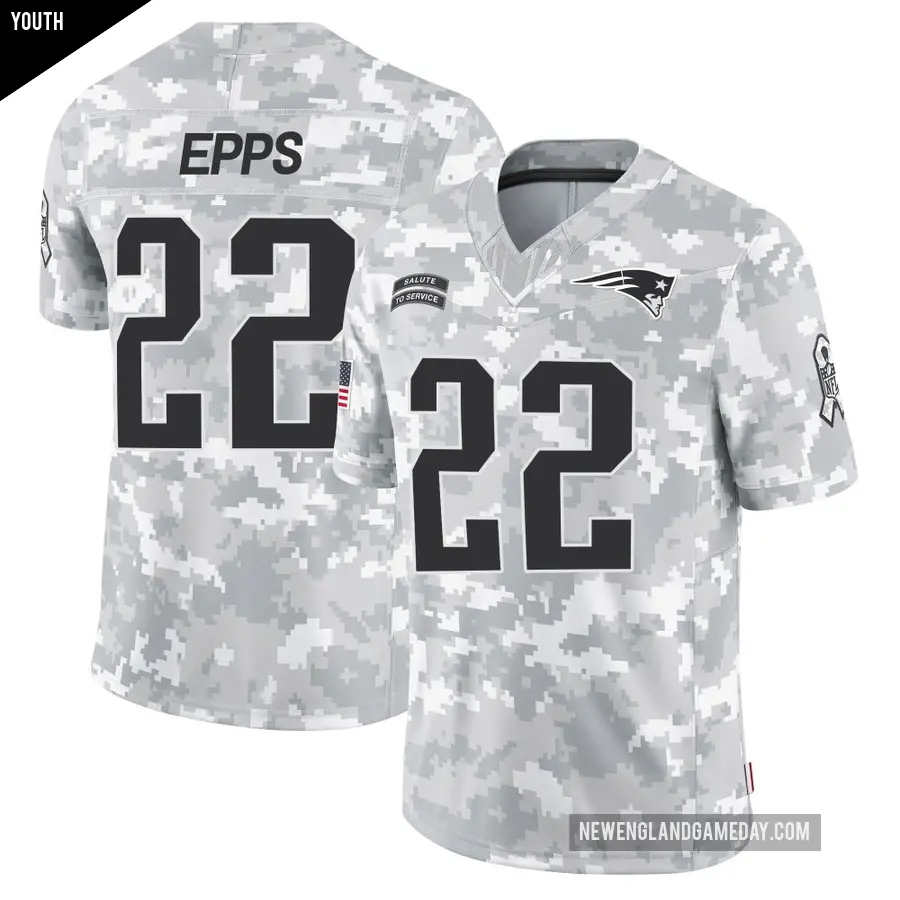 Youth New England Patriots ＃22 Marcus Epps Arctic Camo Limited 2024 Salute to Service Jersey