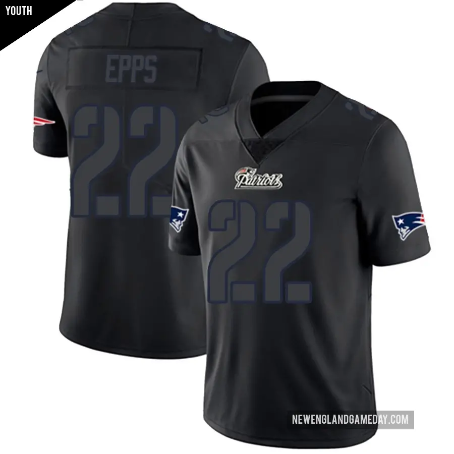Youth New England Patriots ＃22 Marcus Epps Black Impact Limited Jersey
