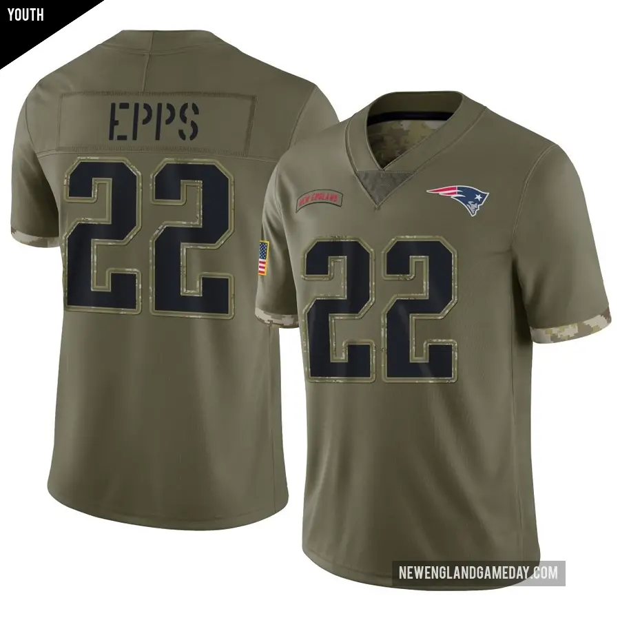 Youth New England Patriots ＃22 Marcus Epps Olive Limited 2022 Salute To Service Jersey