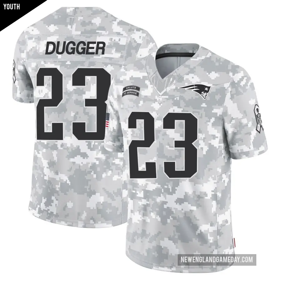 Youth New England Patriots ＃23 Kyle Dugger Arctic Camo Limited 2024 Salute to Service Jersey