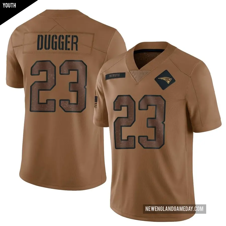 Youth New England Patriots ＃23 Kyle Dugger Brown Limited 2023 Salute To Service Jersey