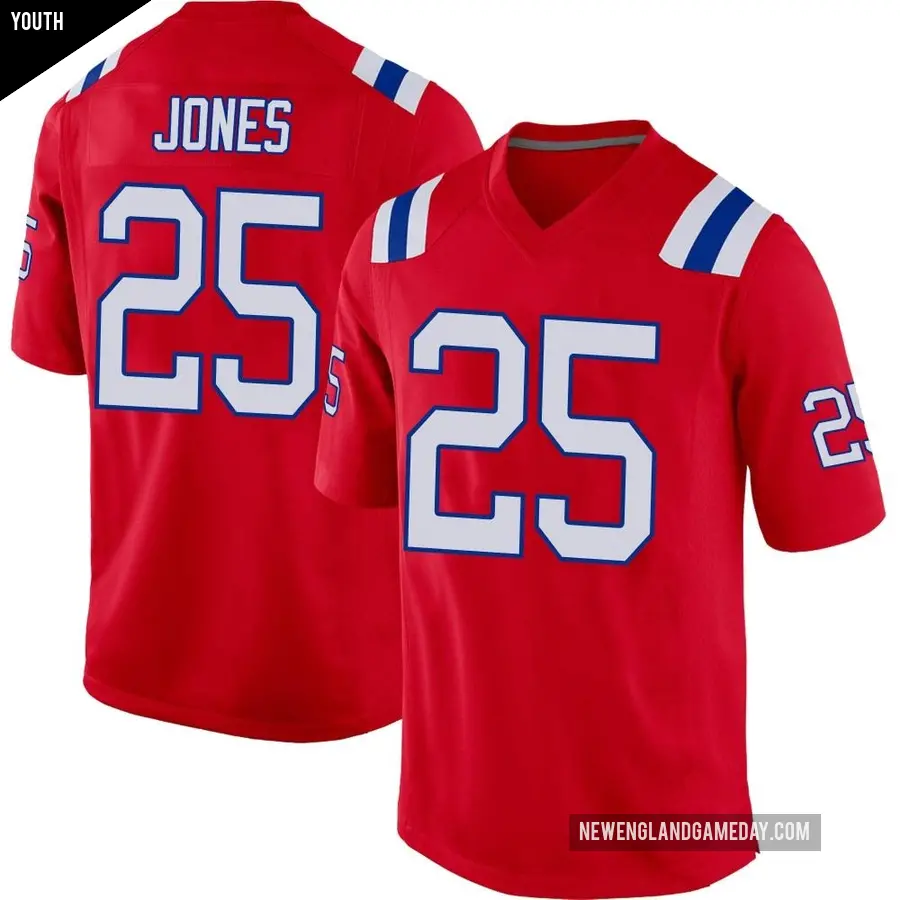 Youth New England Patriots ＃25 Marcus Jones Red Game Alternate Jersey