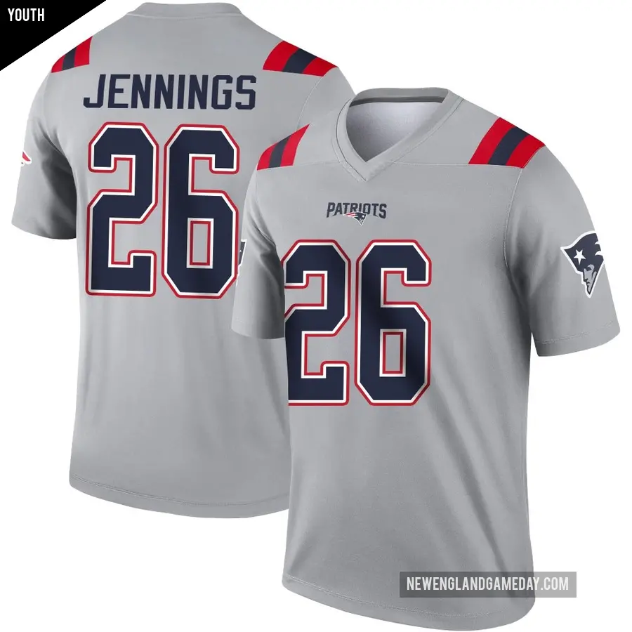 Youth New England Patriots ＃26 Terrell Jennings Gray Legend Inverted Jersey