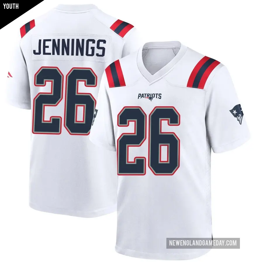 Youth New England Patriots ＃26 Terrell Jennings White Game Jersey