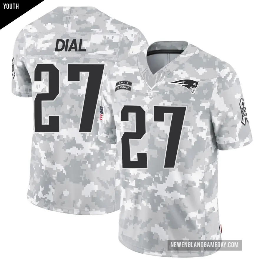 Youth New England Patriots ＃27 Marcellas Dial Jr. Arctic Camo Limited 2024 Salute to Service Jersey