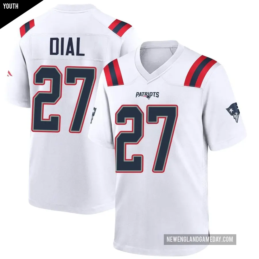 Youth New England Patriots ＃27 Marcellas Dial Jr. White Game Jersey