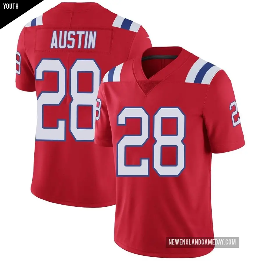 Youth New England Patriots ＃28 Alex Austin Red Limited Vapor Untouchable Alternate Jersey
