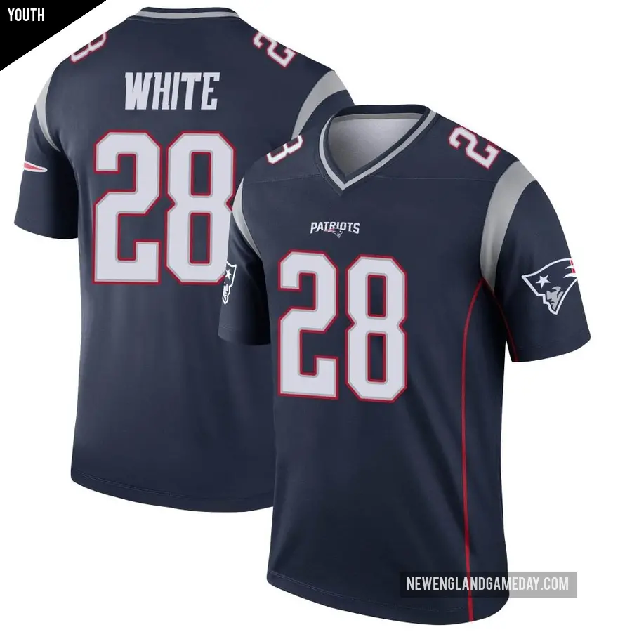 Youth New England Patriots ＃28 James White Navy Legend Jersey