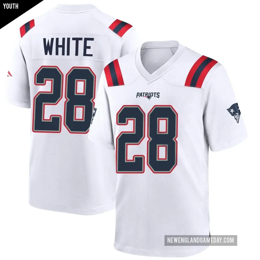 Youth New England Patriots ＃28 James White White Game Jersey