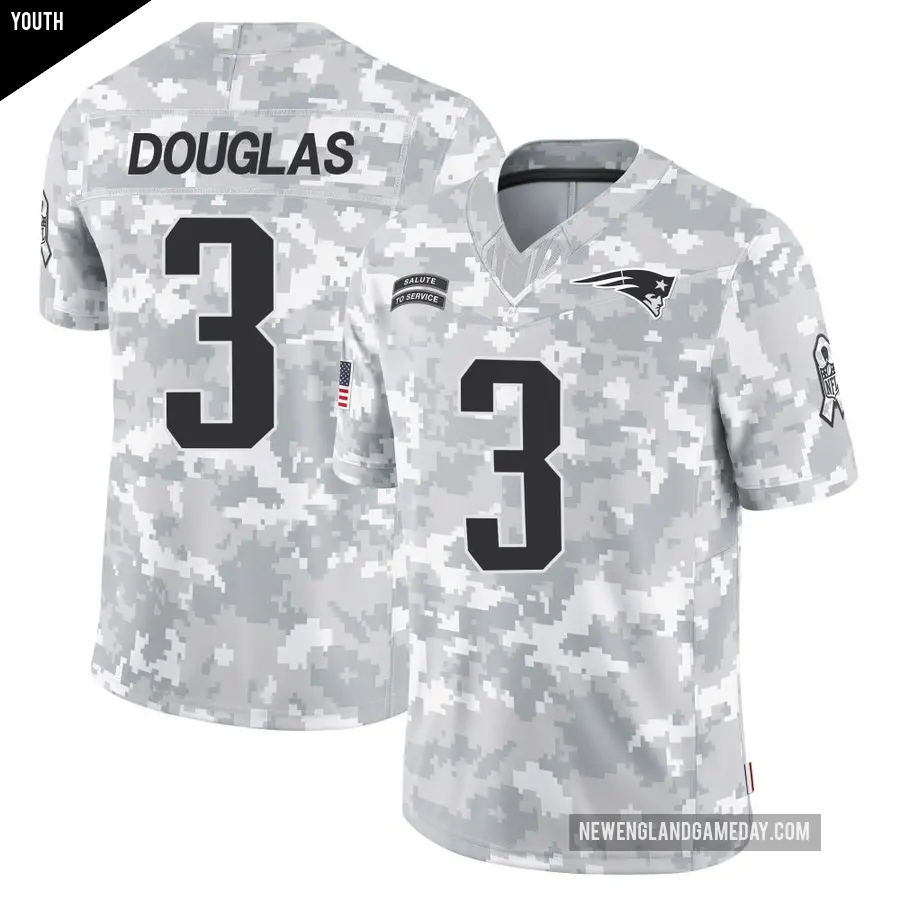 Youth New England Patriots ＃3 DeMario Douglas Arctic Camo Limited 2024 Salute to Service Jersey