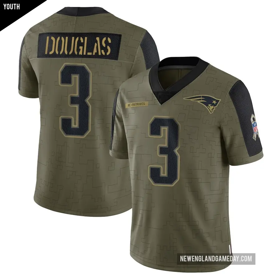 Youth New England Patriots ＃3 DeMario Douglas Olive Limited 2021 Salute To Service Jersey