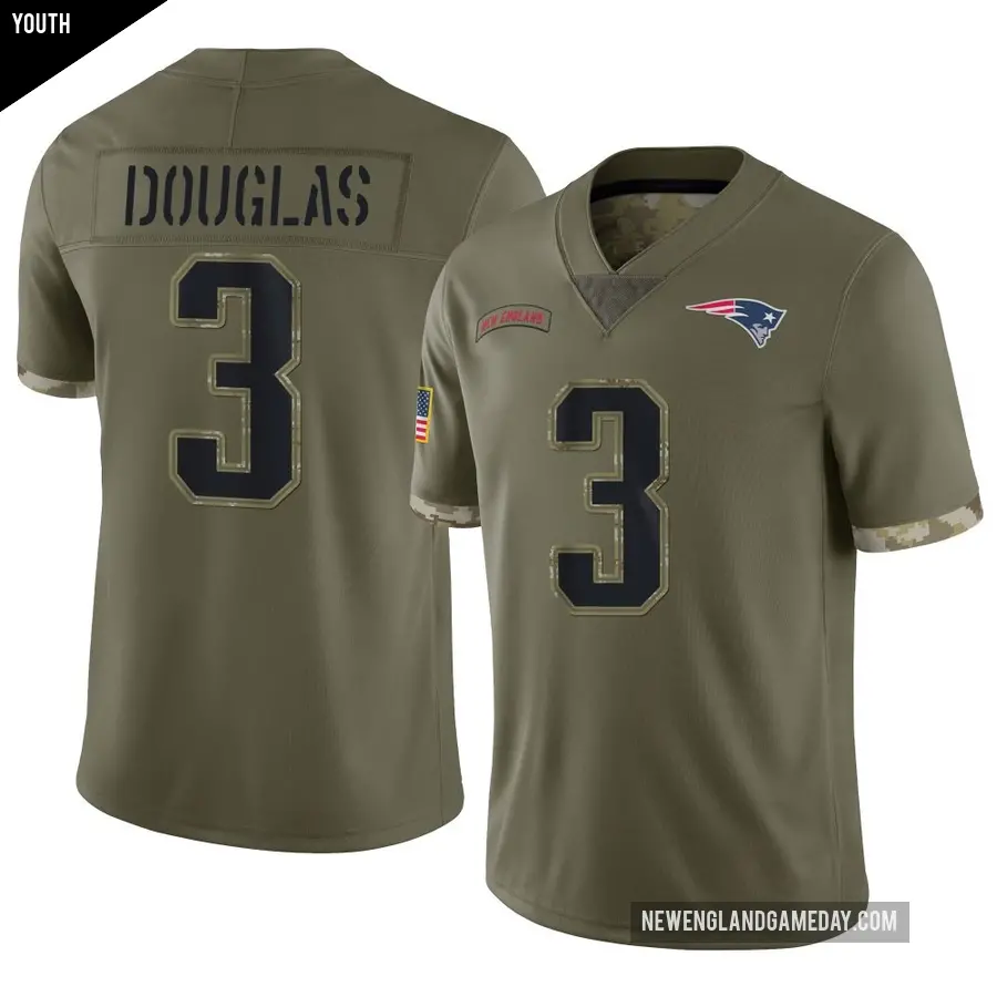 Youth New England Patriots ＃3 DeMario Douglas Olive Limited 2022 Salute To Service Jersey