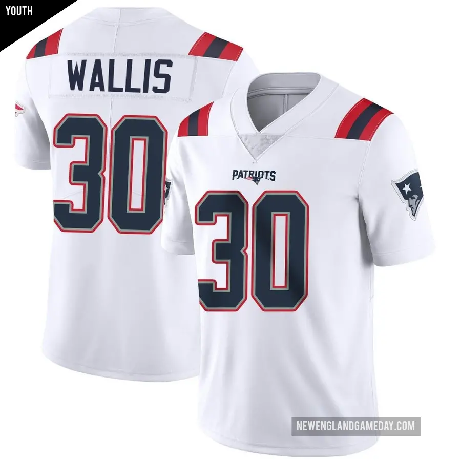 Youth New England Patriots ＃30 David Wallis White Limited Vapor Untouchable Jersey
