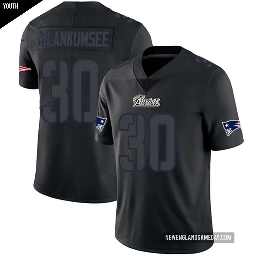 Youth New England Patriots ＃30 Demeer Blankumsee Black Impact Limited Jersey
