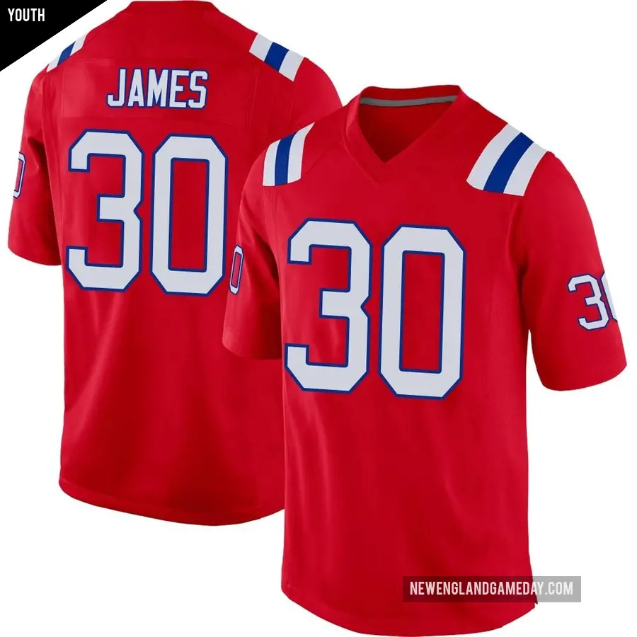 Youth New England Patriots ＃30 DJ James Red Game Alternate Jersey