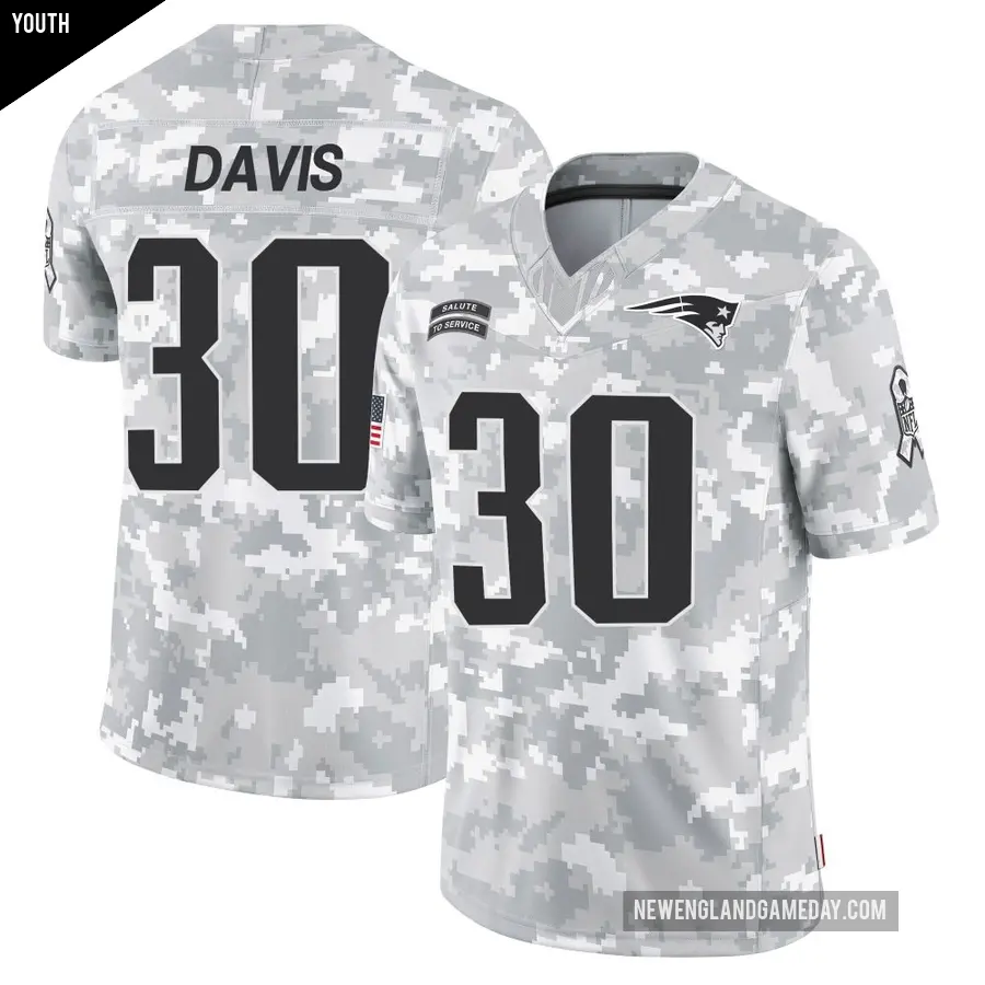 Youth New England Patriots ＃30 Tyler Davis Arctic Camo Limited 2024 Salute to Service Jersey