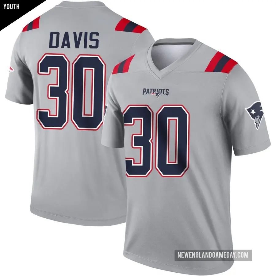 Youth New England Patriots ＃30 Tyler Davis Gray Legend Inverted Jersey