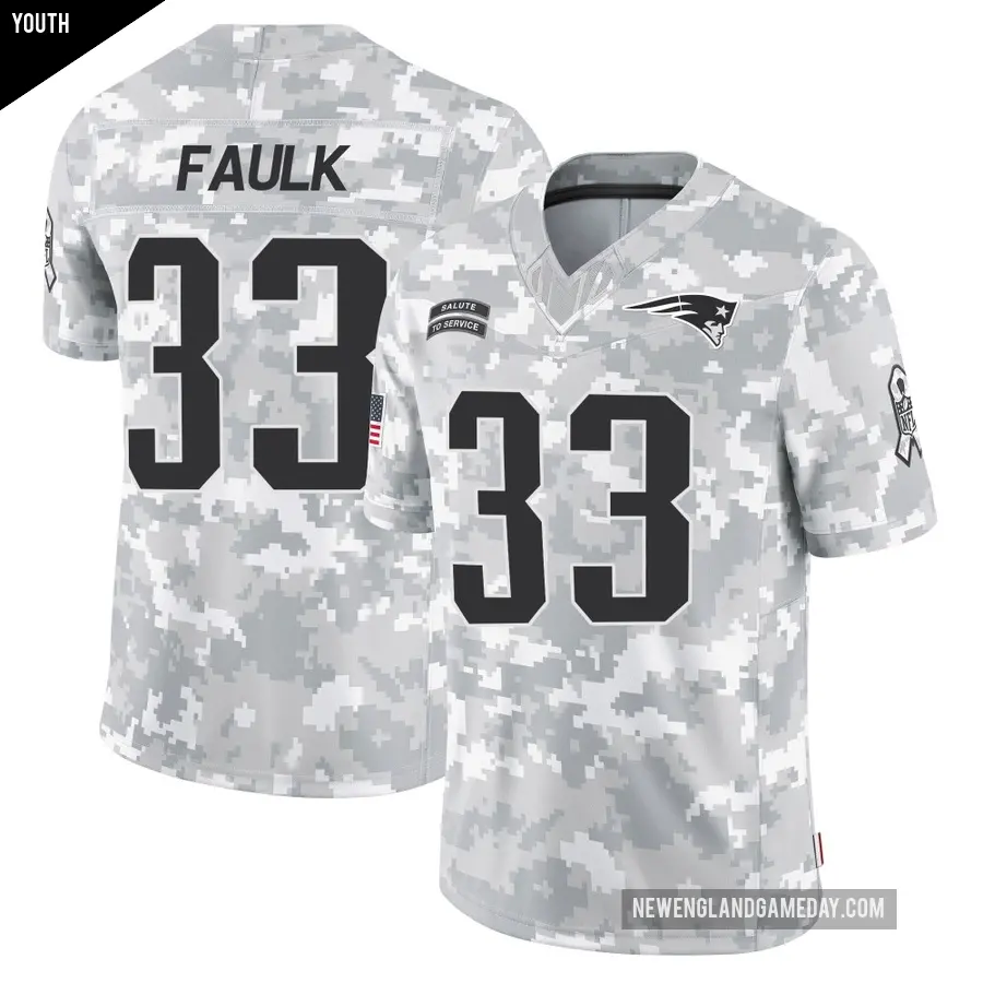 Youth New England Patriots ＃33 Kevin Faulk Arctic Camo Limited 2024 Salute to Service Jersey