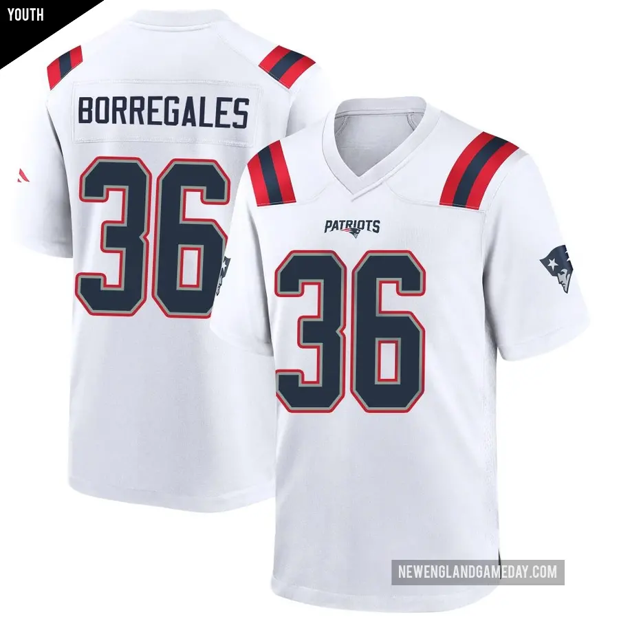 Youth New England Patriots ＃36 Andy Borregales White Game Jersey