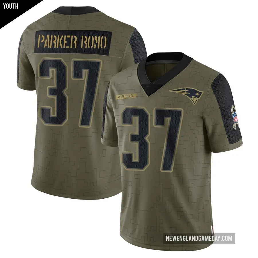 Youth New England Patriots ＃37 John Parker Romo Olive Limited 2021 Salute To Service Jersey