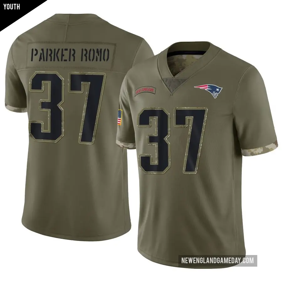 Youth New England Patriots ＃37 John Parker Romo Olive Limited 2022 Salute To Service Jersey