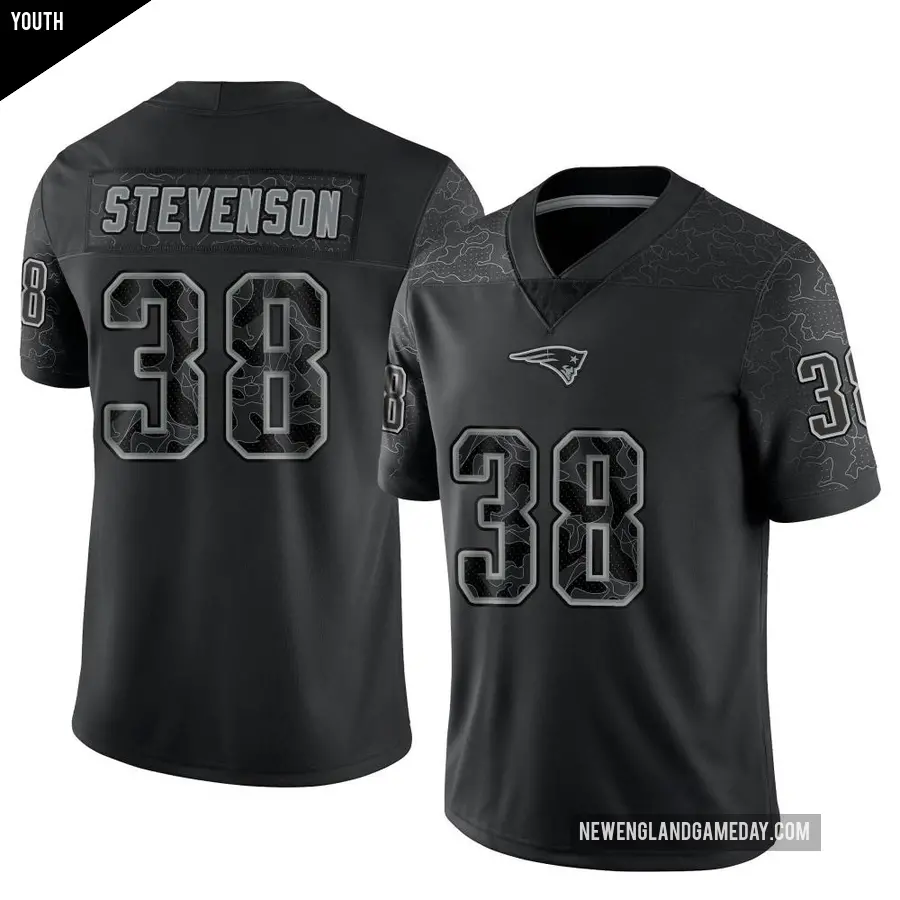 Youth New England Patriots ＃38 Rhamondre Stevenson Black Limited Reflective Jersey