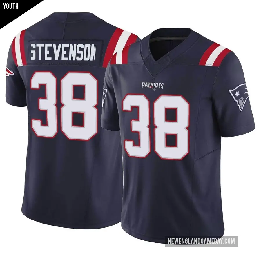 Youth New England Patriots ＃38 Rhamondre Stevenson Navy Limited Vapor F.U.S.E. Jersey