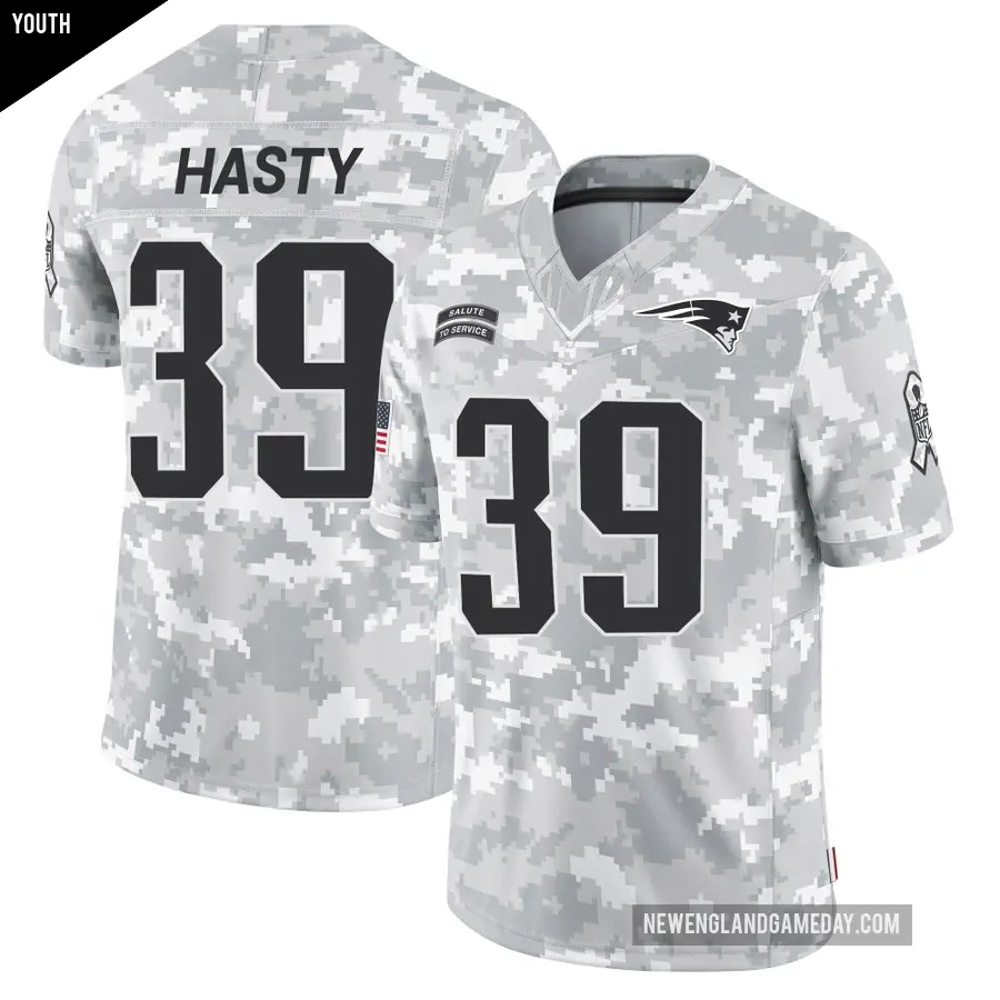 Youth New England Patriots ＃39 JaMycal Hasty Arctic Camo Limited 2024 Salute to Service Jersey
