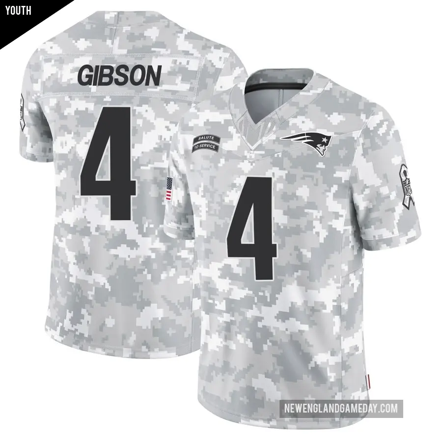 Youth New England Patriots ＃4 Antonio Gibson Arctic Camo Limited 2024 Salute to Service Jersey