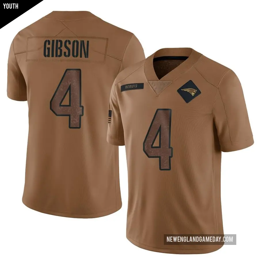 Youth New England Patriots ＃4 Antonio Gibson Brown Limited 2023 Salute To Service Jersey