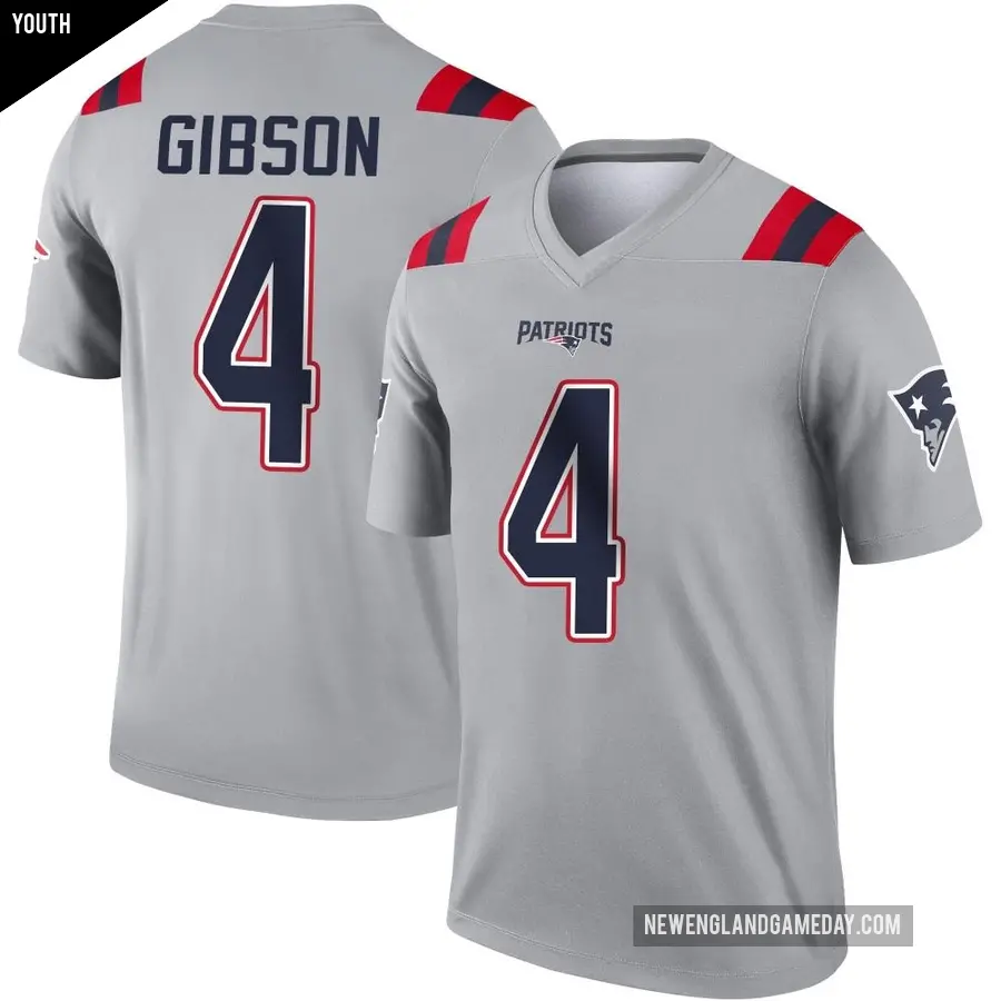 Youth New England Patriots ＃4 Antonio Gibson Gray Legend Inverted Jersey