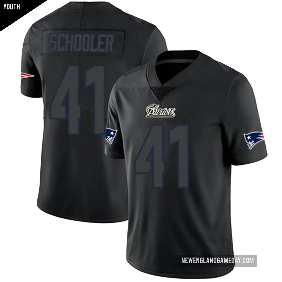 Youth New England Patriots ＃41 Brenden Schooler Black Impact Limited Jersey