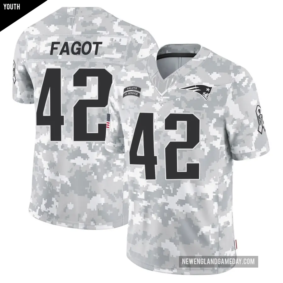 Youth New England Patriots ＃42 Diego Fagot Arctic Camo Limited 2024 Salute to Service Jersey