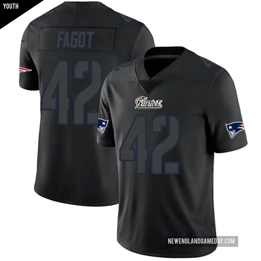 Youth New England Patriots ＃42 Diego Fagot Black Impact Limited Jersey